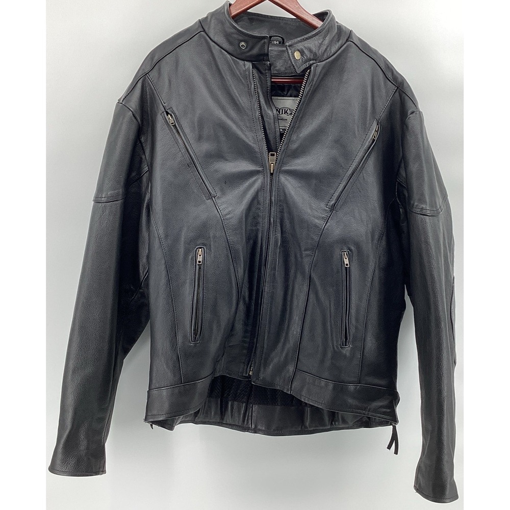 Mens Motorcycle Jacket Unik Premium Size 54 Leather Removable Inner Liner Black